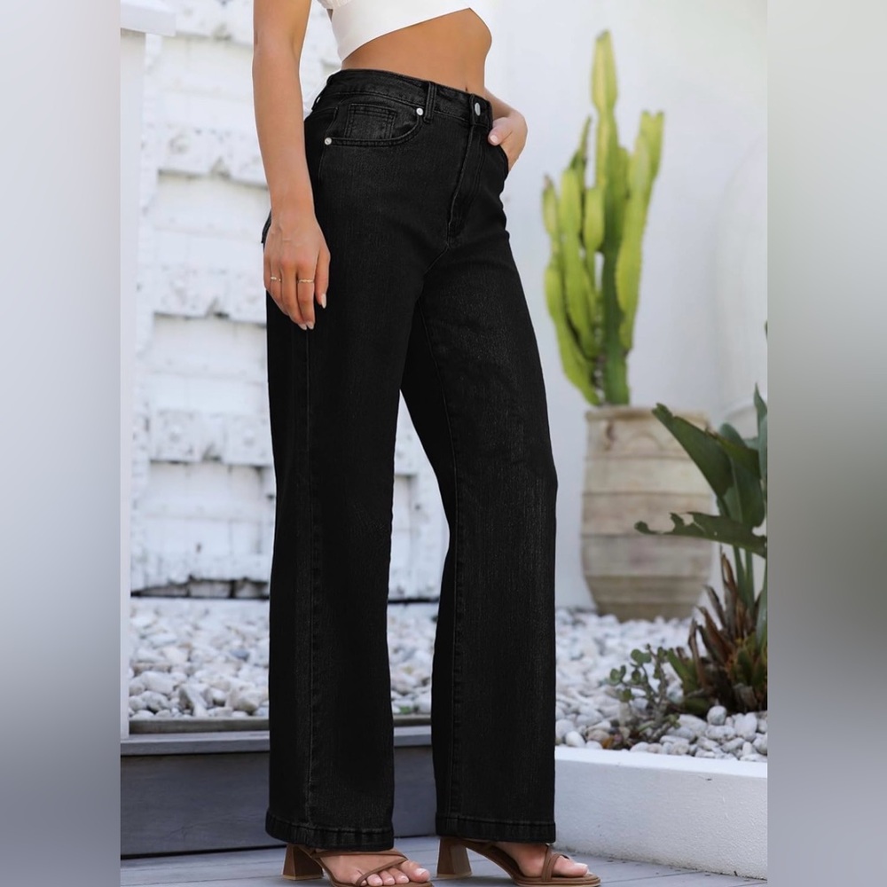 ETTELO Jeans High Waisted Straight Leg Loose Stretchy. Size:2 - Picture 2 of 16